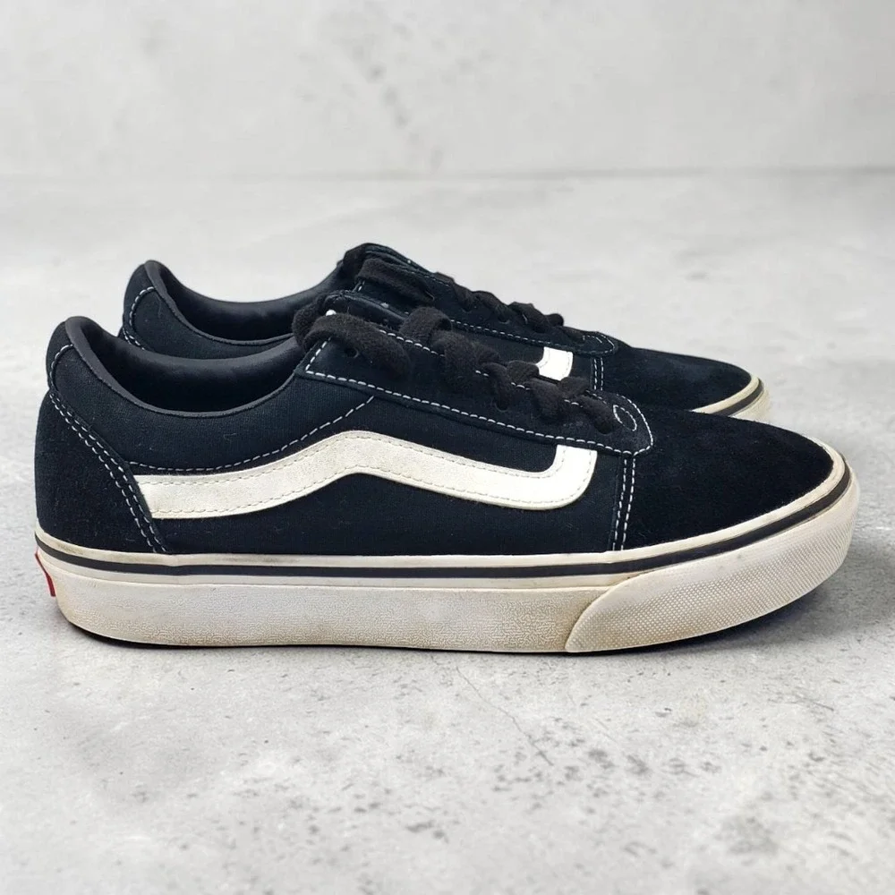 Vans Ward Low Top Sneakers Black White Suede Canvas Skate Shoes Womens 7